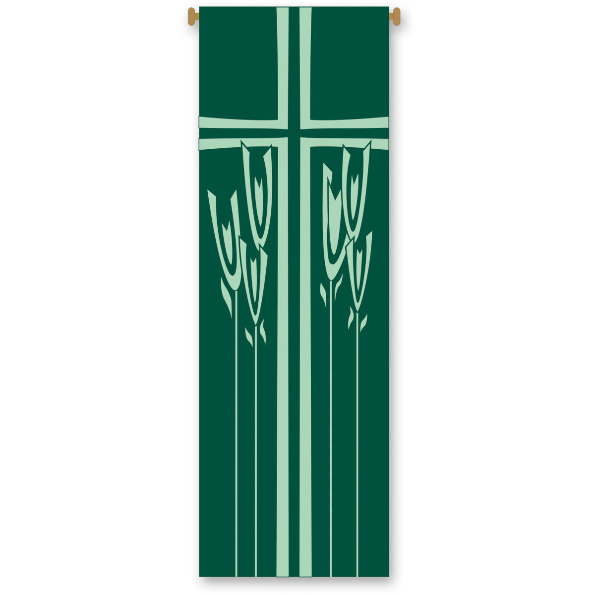 Green Church Banner with Cross and Wheat Motif