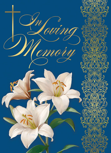 Mass Card for the Deceased | 'In Loving Memory' Lillies Motif | box of 100