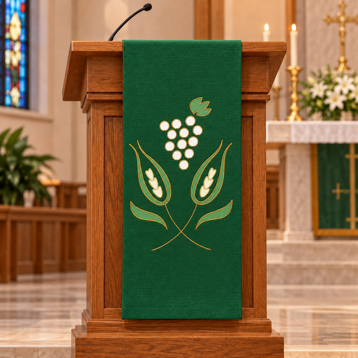 Dark Green Embroidered Lectern Hanging | Slabbinck 62-3933