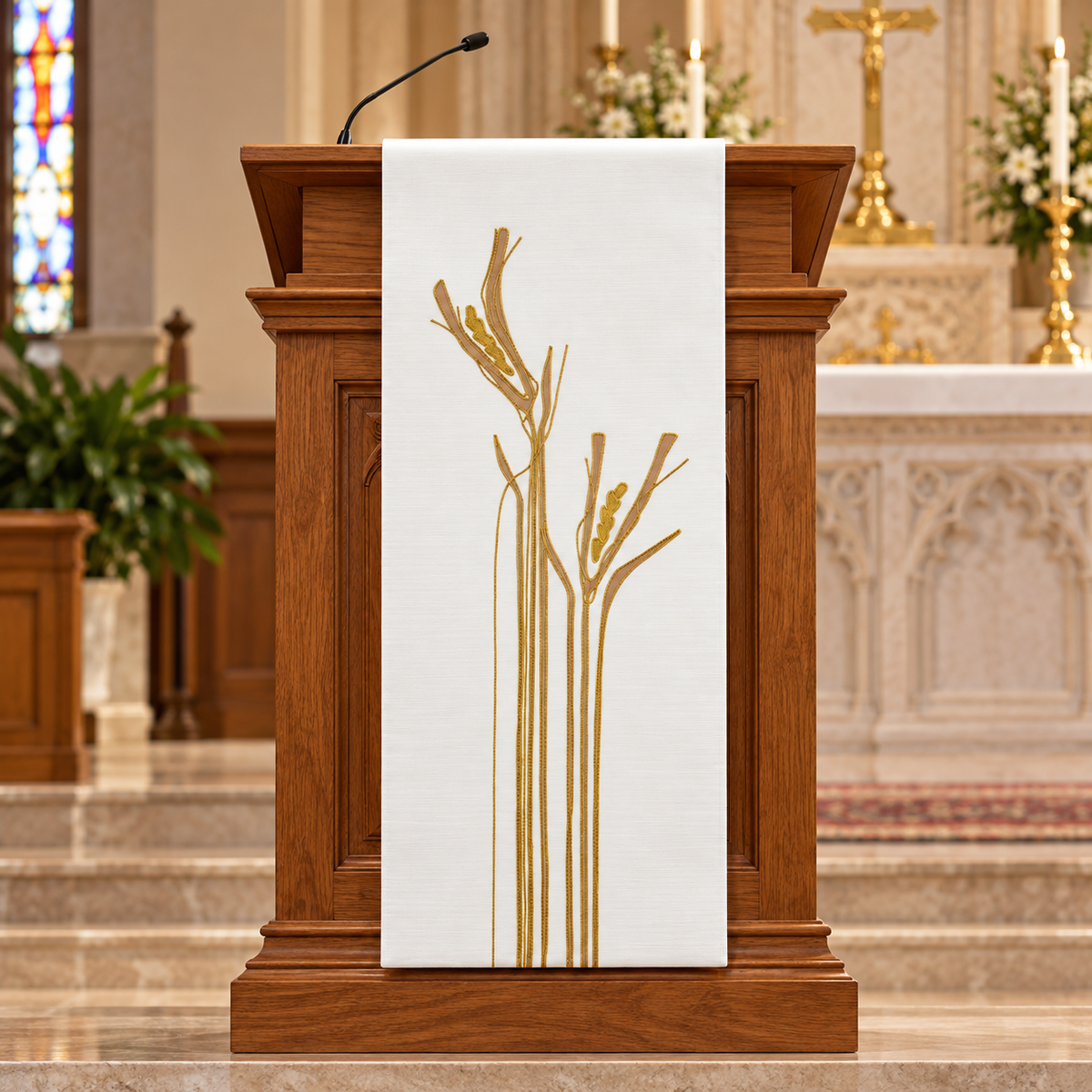 White & Gold Embroidered Lectern Hanging | Slabbinck 5268