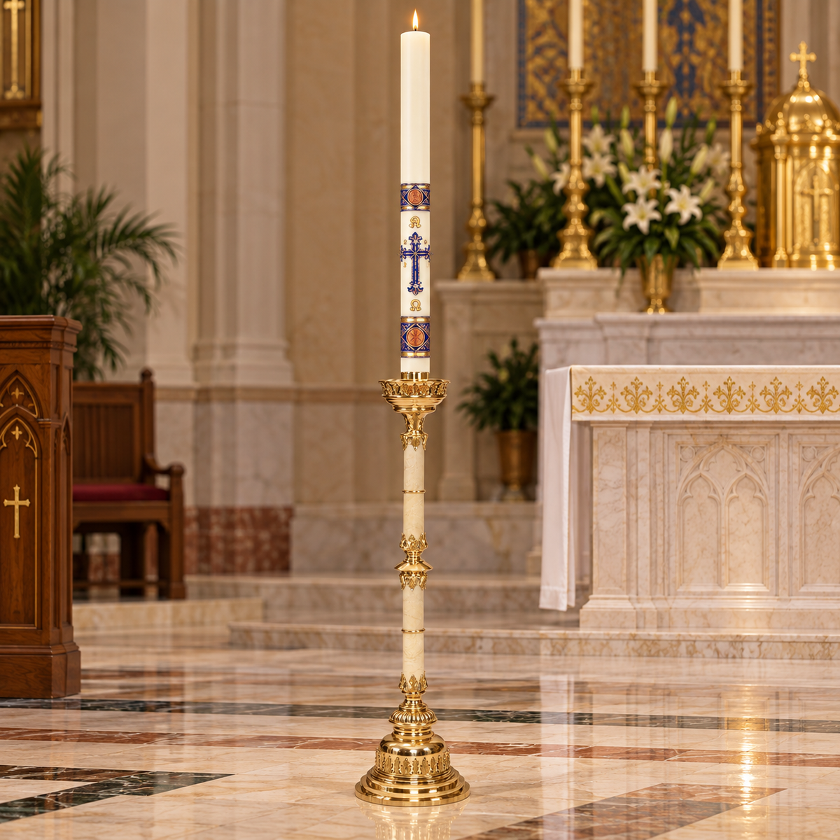 48" Marble Stem Paschal Candlestick – Polished Brass