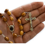 Olive Wood Rosary with Virgin Mary & Jesus Silver Medal – Genuine Jerusalem Soil