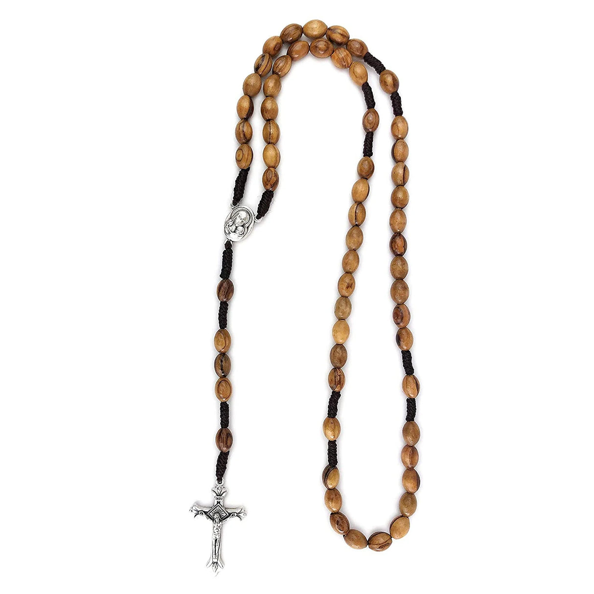 Olive Wood Rope Rosary with Virgin Mary & Baby Jesus Medal – Holy Land Jerusalem