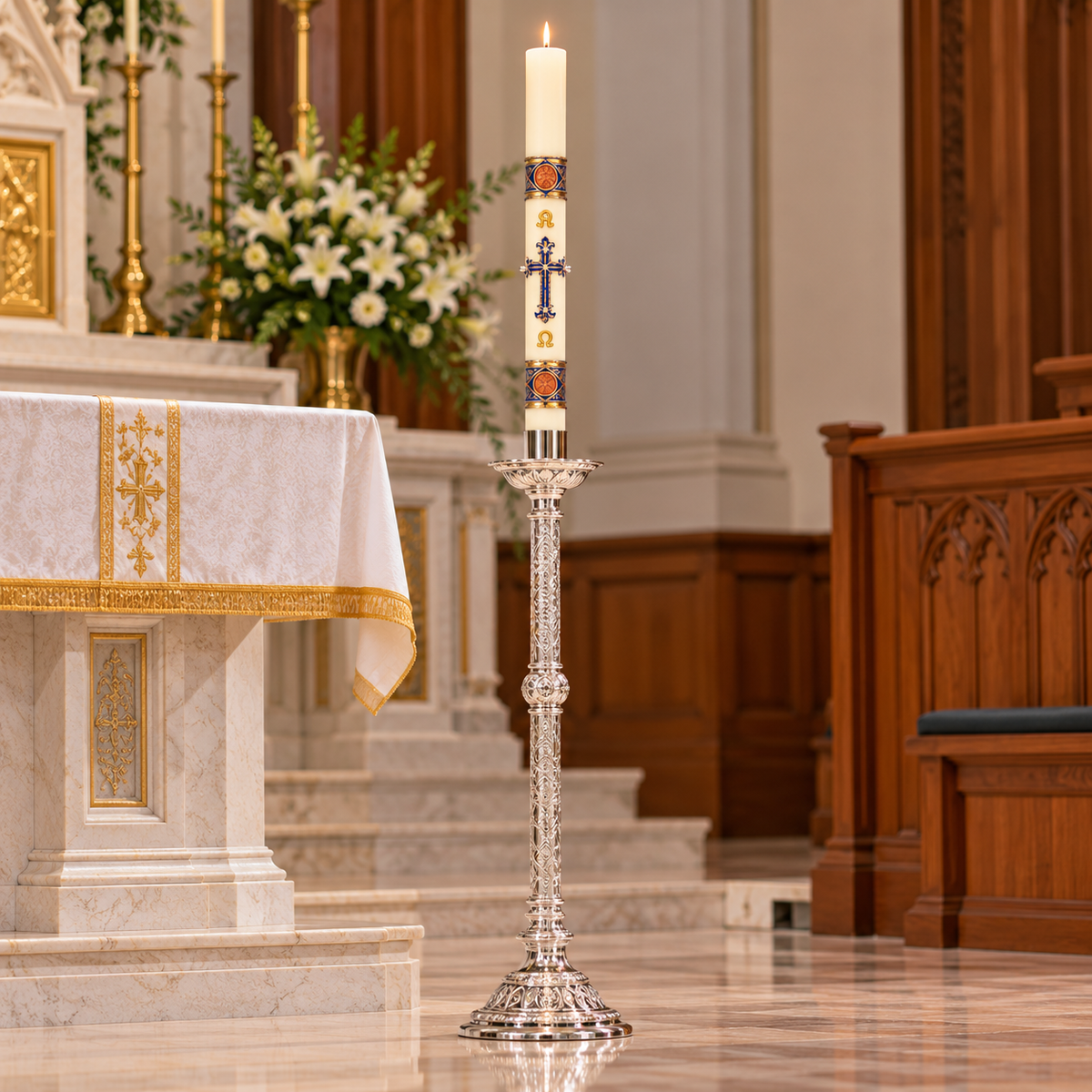 48" Silver-Finish Paschal Candlestick – Nickel Plated