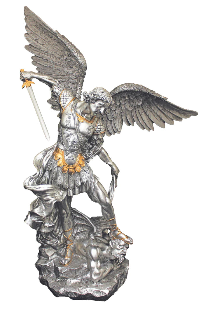 St Michael the Archangel Statue | Pewter and Gold | 29 inch