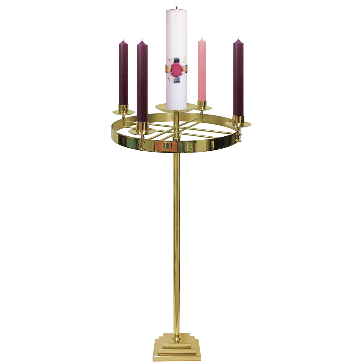Standing Advent Wreath in Solid Brass with Three Step Base - K552