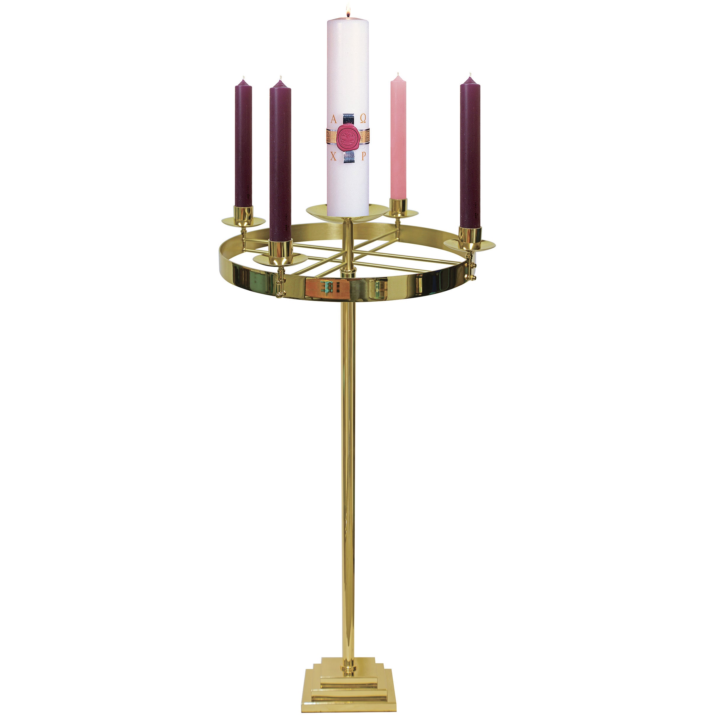 Standing Advent Wreath in Solid Brass with Three Step Base - K552