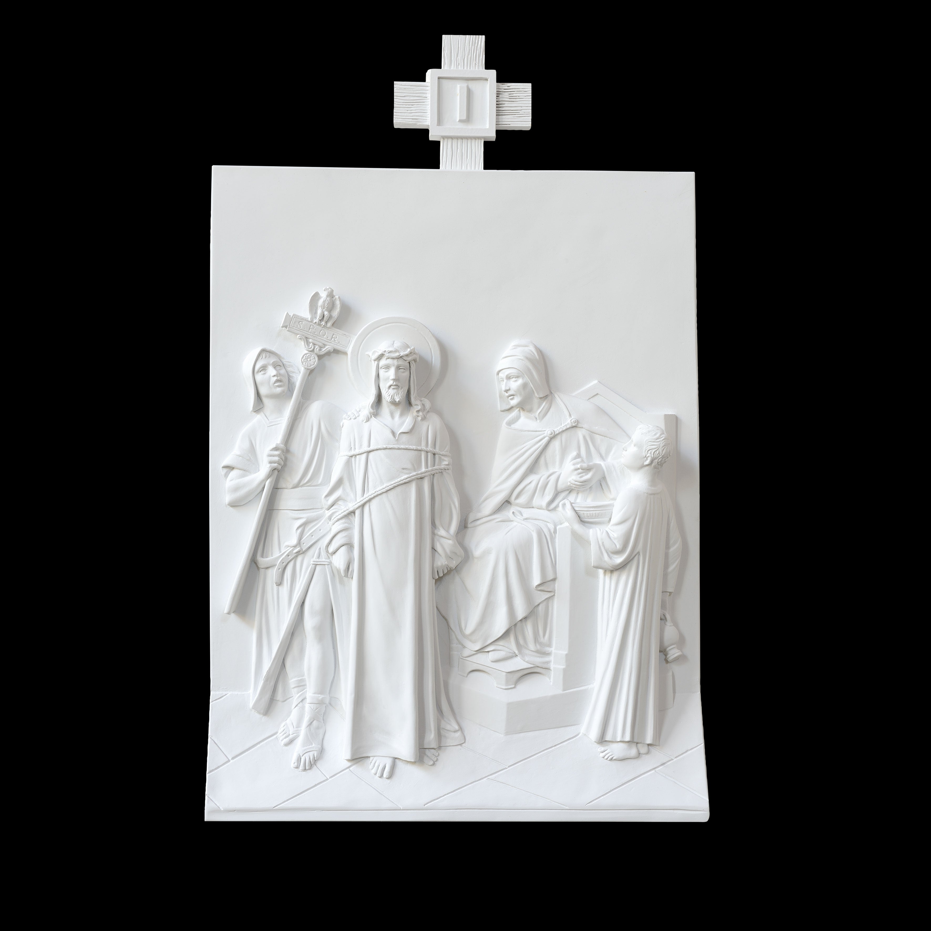 Set of 14 Stations of the Cross - White Marble Fiberglass