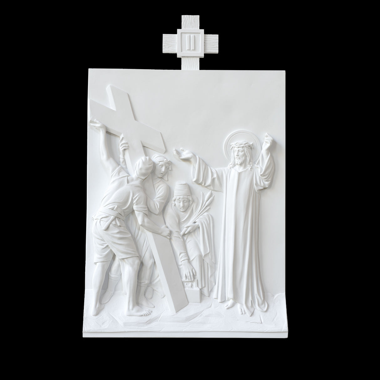 Set of 14 Stations of the Cross - White Marble Fiberglass