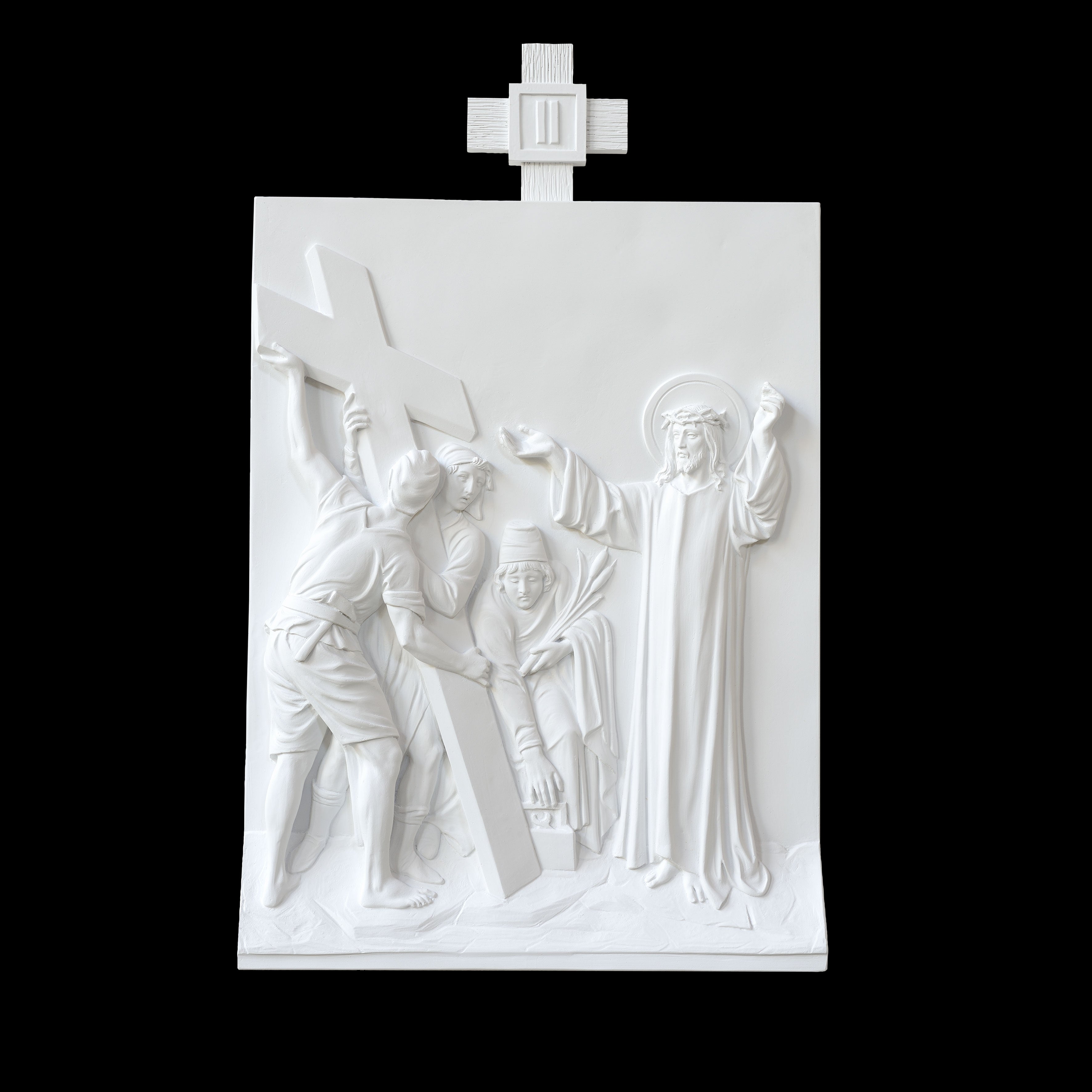 Set of 14 Stations of the Cross - White Marble Fiberglass