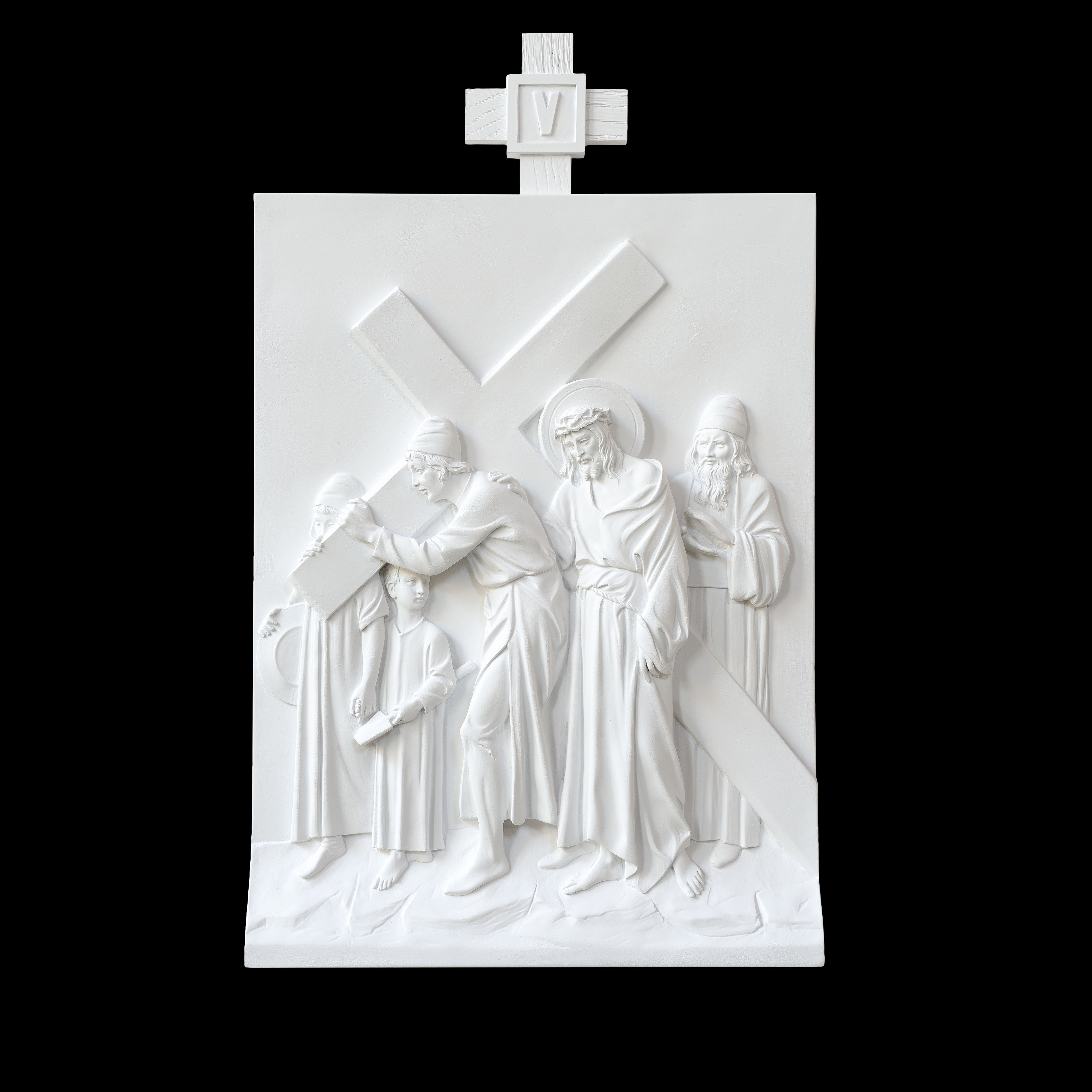 Set of 14 Stations of the Cross - White Marble Fiberglass