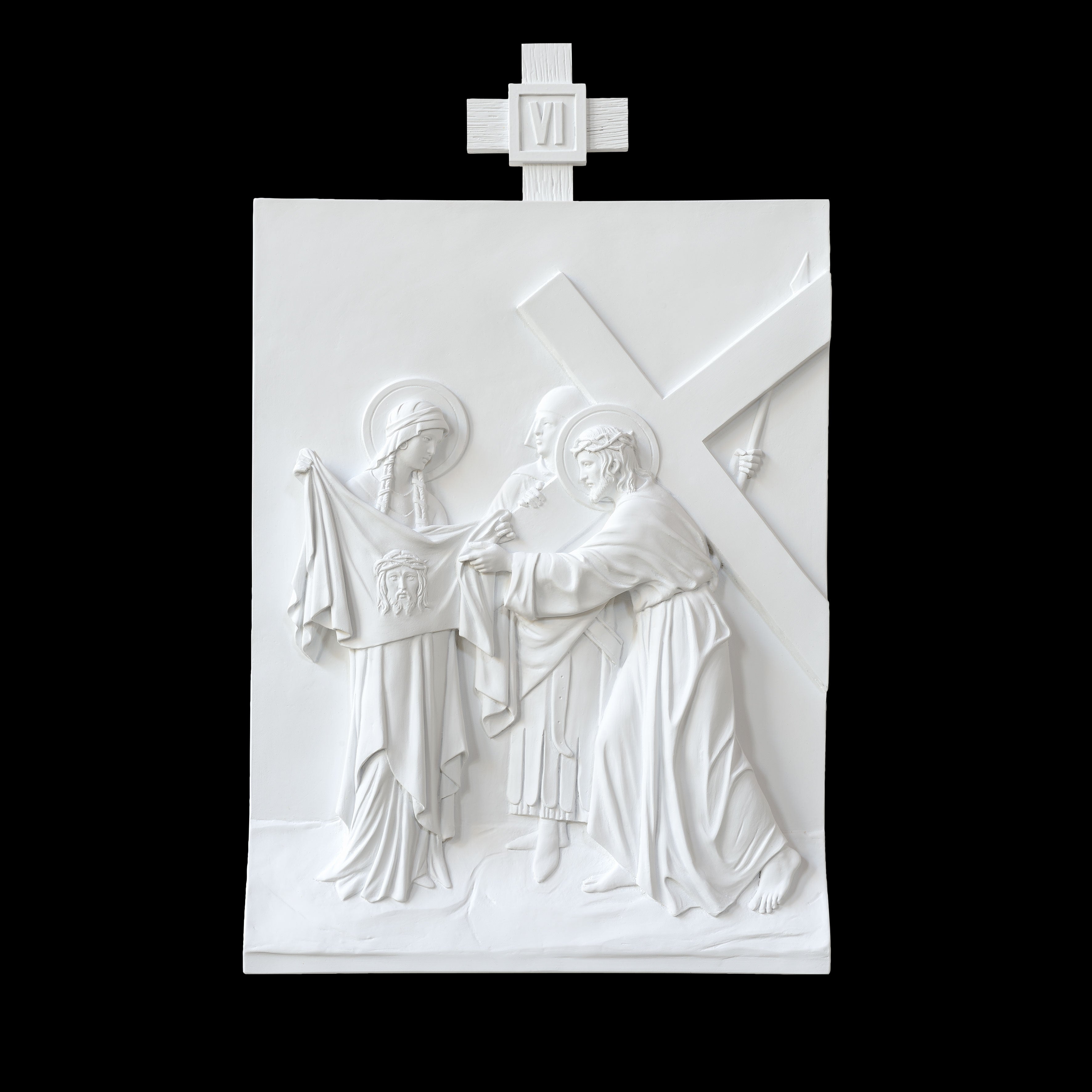 Set of 14 Stations of the Cross - White Marble Fiberglass