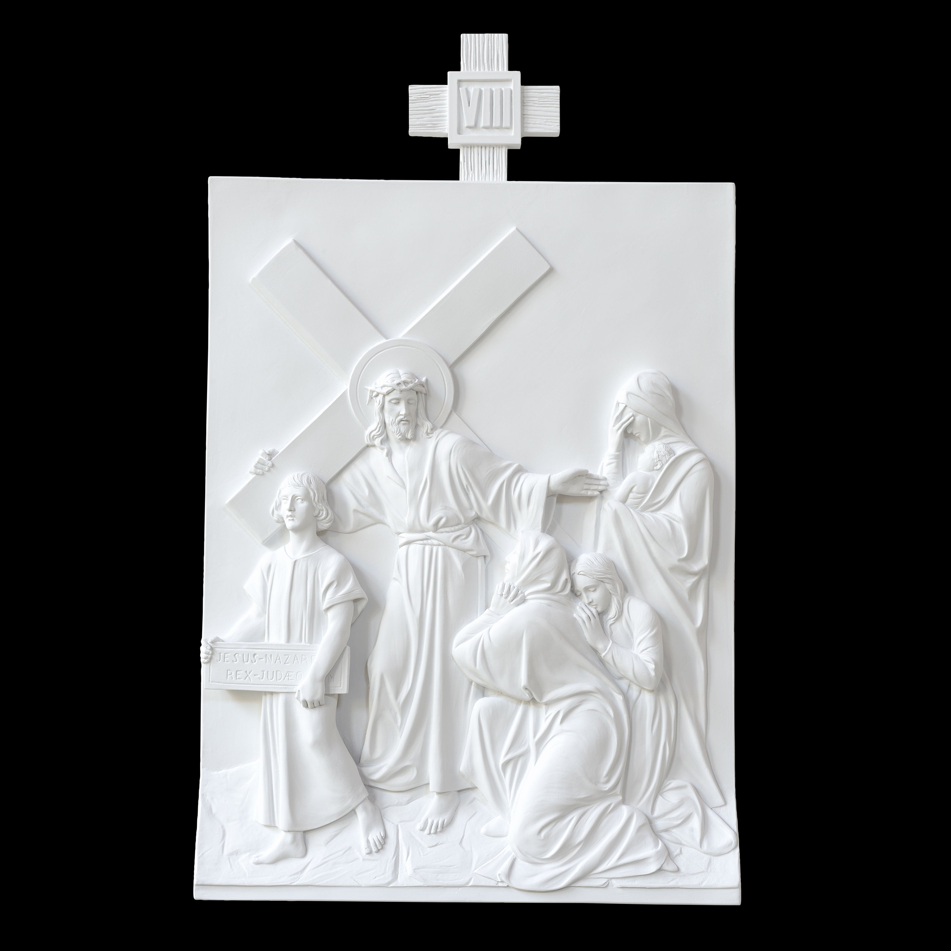 Set of 14 Stations of the Cross - White Marble Fiberglass