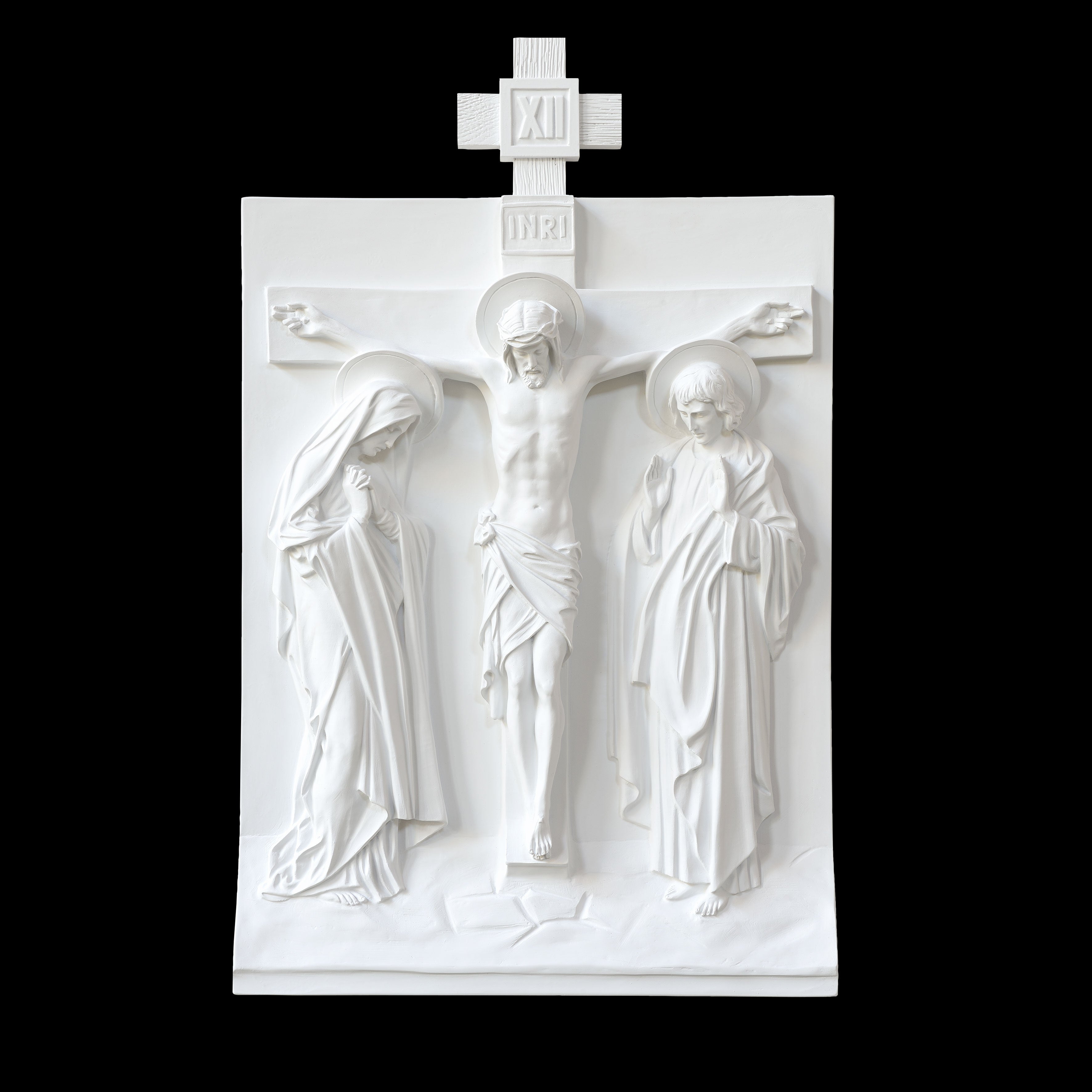 Set of 14 Stations of the Cross - White Marble Fiberglass