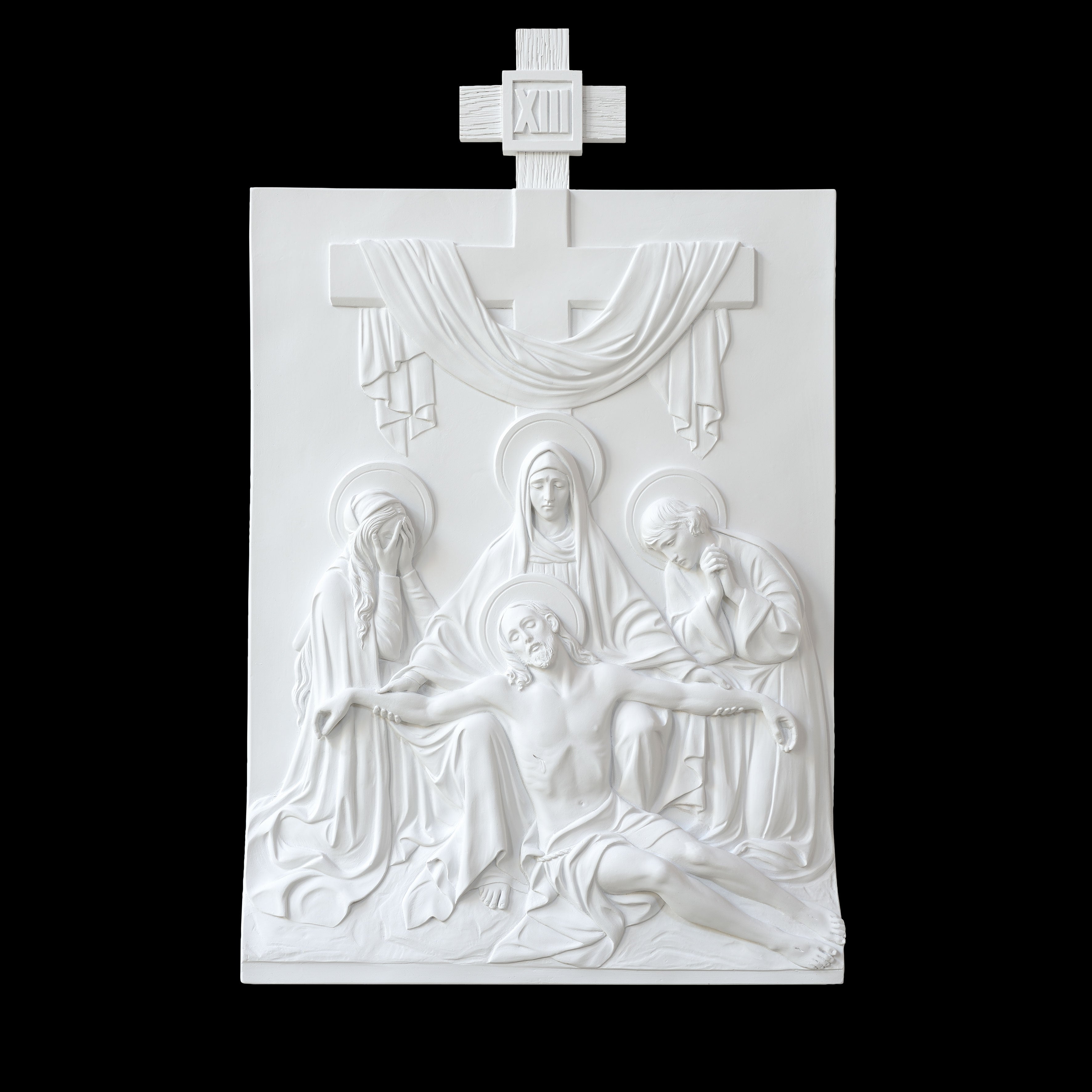 Set of 14 Stations of the Cross - White Marble Fiberglass