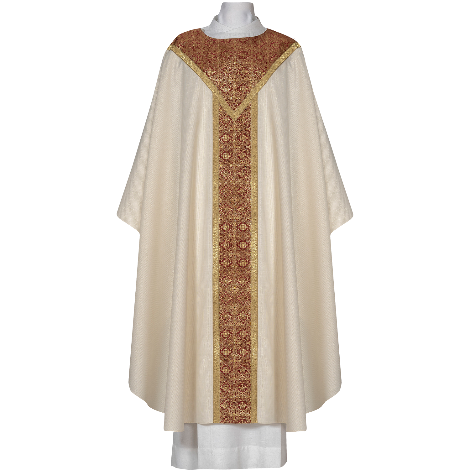 White Chasuble with Red Napoli Brocade Banding - Arte/Grosse