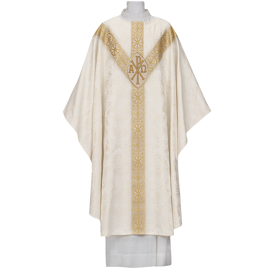 Lightweight Chasuble in Deerdamask Wool with Chi Rho Monogram - Arte/Grosse