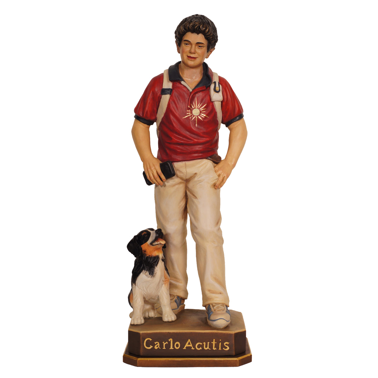 Wood Statue of Blessed Carlo Acutis with his dog 'Billy'
