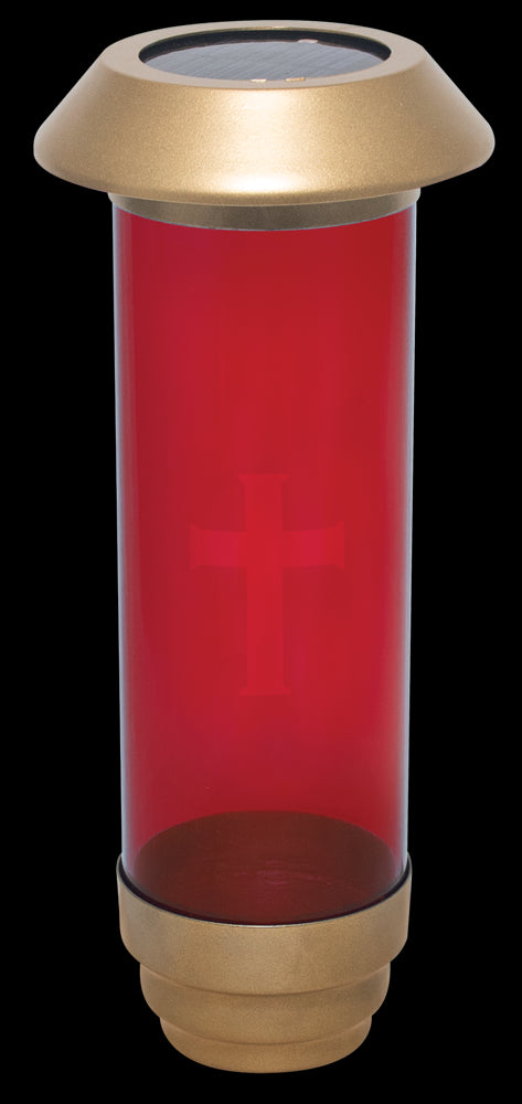 Solar Powered Cemetery Light | Red with Etched Cross