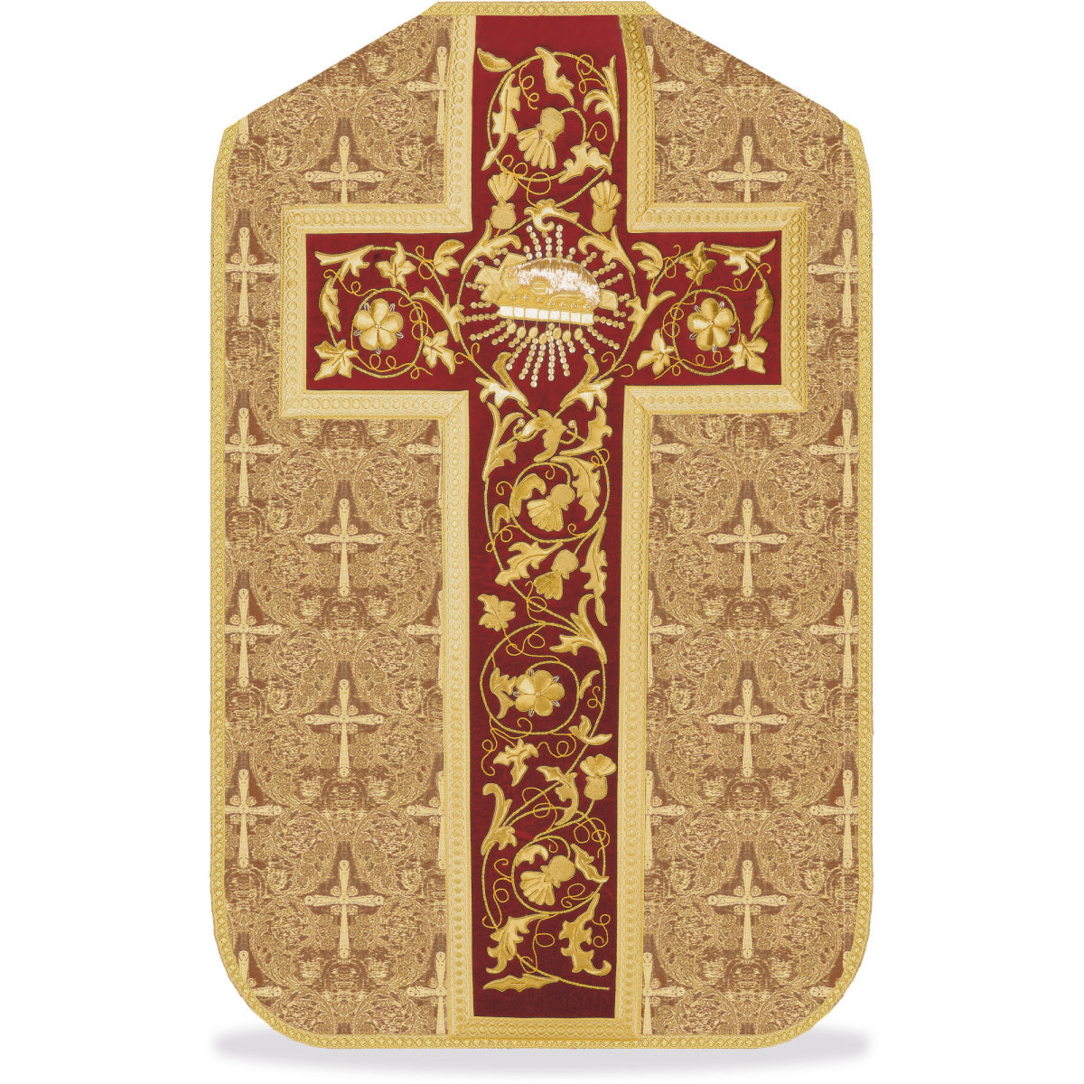 Traditional Roman Chasuble | Gold Brocade Red Velvet