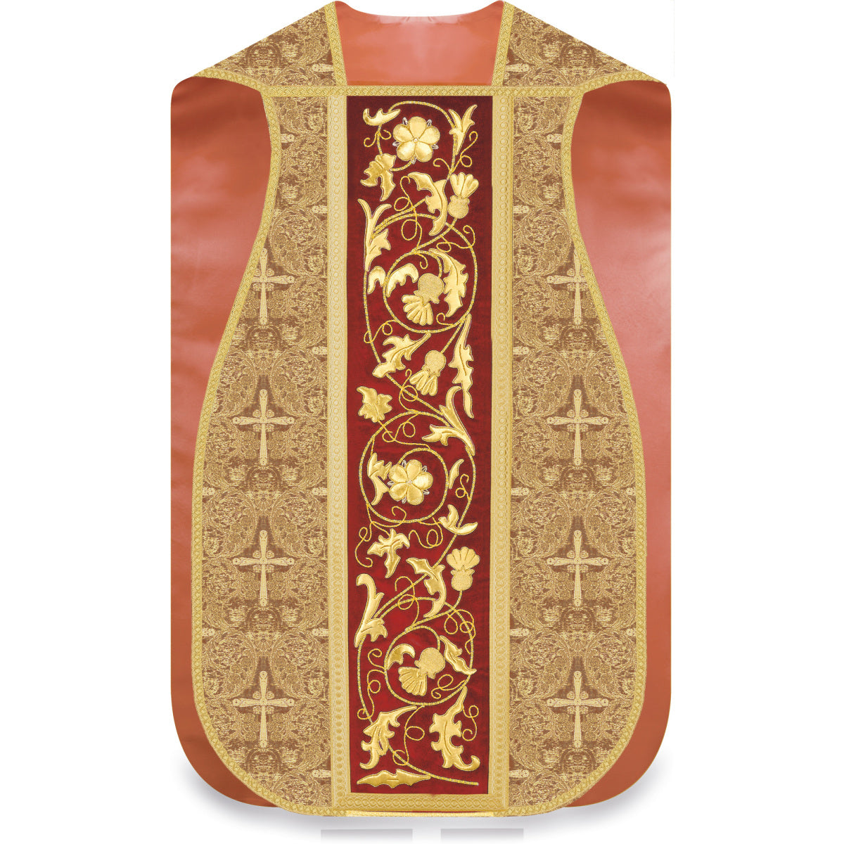 Traditional Roman Chasuble | Gold Brocade Red Velvet