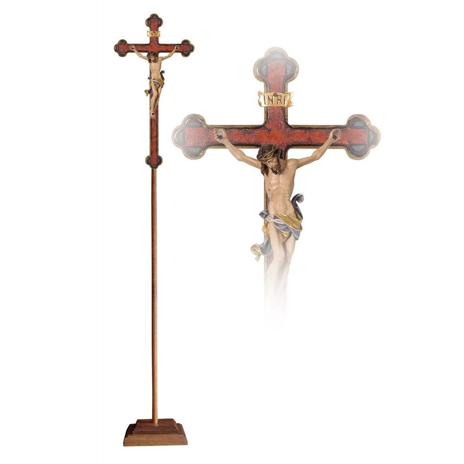 Wood Processional Crucifix | Lightweight | Budded Baroque Cross, Leonardo Corpus