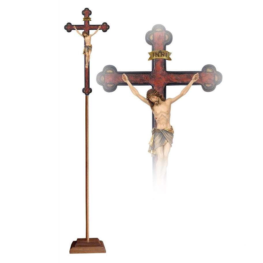 Wood Processional Crucifix | Lightweight | Budded Baroque Cross, Siena Corpus